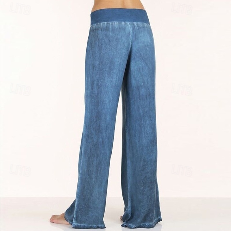 Dame Jeans Bred Bukseben Bukser Mote Gatemote Full lengde Høy Midje عادي Elastisk midje Pusteevne Bekvem Gate Dagligdagstøy Ut på byen Svart Lyseblå Vår Høst Normal 2025 - $17.99 –P2