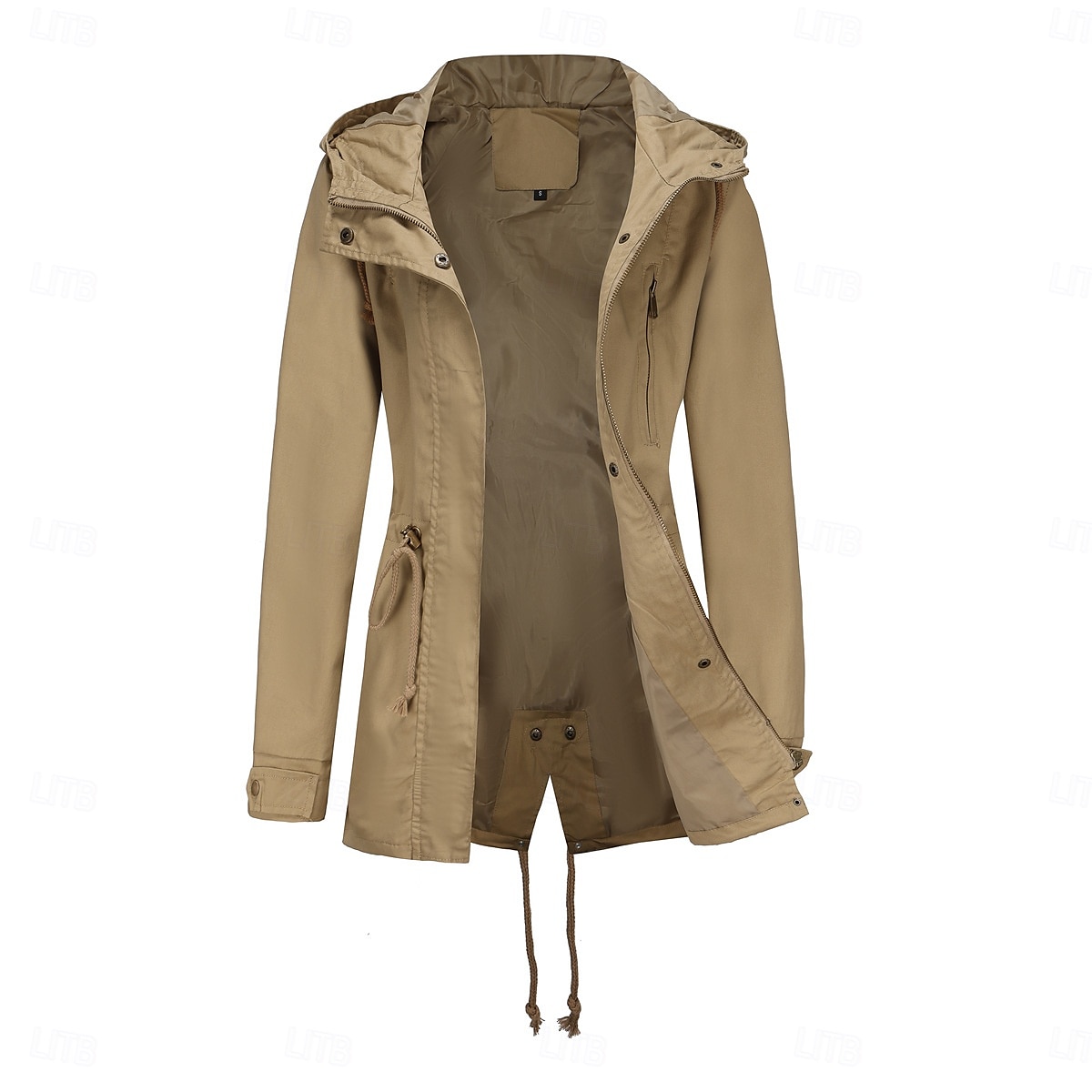 Per donna Cappotto Impermeabile Confortevole Cerniera completa Coulisse Moda Stile da Strada Semplice All'aperto Casual Quotidiano Lungo Con Cappuccio Vestibilità regolare Manica Lunga Capispalla del 2025 a $41.99 –P11