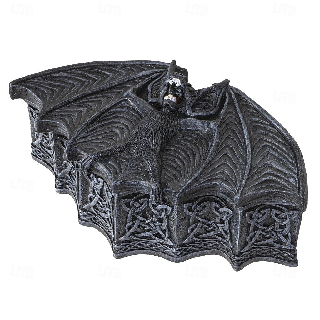 Halloween Bat Resin Storage Box, Gothic Style Bat Sculpture Container, Decorative Resin Box for Home, Party, Desk Decor 2025 - $20.99 –P3