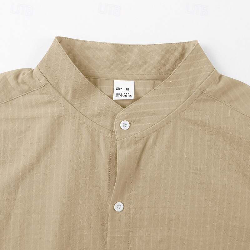 Herren Hemd Leinenhemd Stehkragenhemd Sommerhemd Strandbekleidung Knopfhemd Gestreift Urlaub Ferien Schwarz Weiß Blau Khaki Langarm Stehkragen Sommer Frühling Bekleidung 2025 - $22.99 –P6