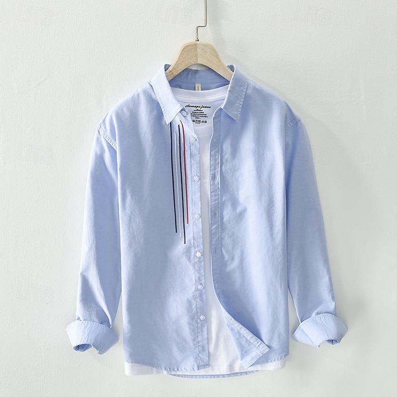 Men's Shirt Summer Shirt Casual Shirt Beach Shirt Button Up Shirt White Pink Gray Light Blue Long Sleeve Plain Lapel Vacation Hawaiian Clothing Apparel 100% Cotton Fashion Casual Comfortable 2026 - $45.99 –P3