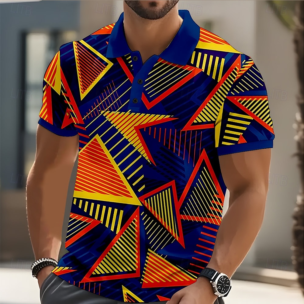 Homens Geométrica Bloco de cor Pólo Manga Curta Camisas polo Camisas de colarinho Casual Rua Roupa Esportiva Roupa Diária Botões Verão Azul de 2026 por $20.99 –P1