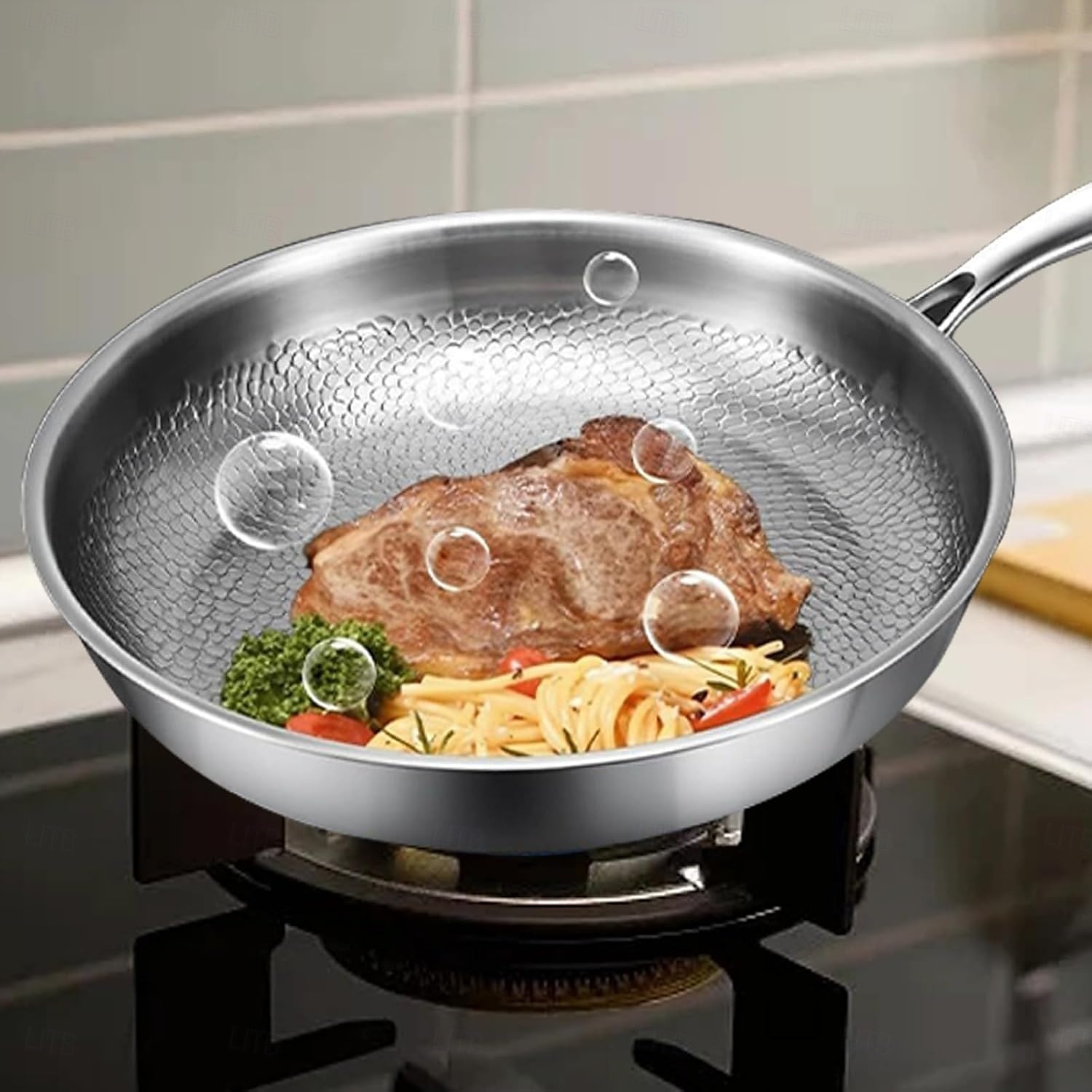 padella martellata in titanio pro con coperchio, padelle antiaderenti multifunzionali ultra resistenti e antigraffio per cucinare in cucina del 2025 a $67.99 –P4