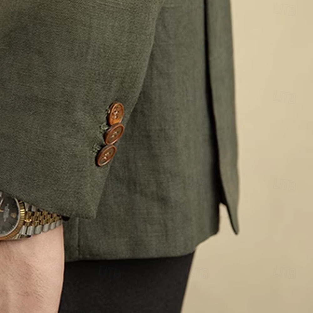 Hommes Blazer 100% lin Veste blazer Blazer en lin Formel Mariage Noël Élégant ancien Été Printemps 100% Lin Couleur Unie Avec Poches Boutonnage simple deux boutons veste Noir Blanche Orange Vert de 2025 ? $151.99 –P7