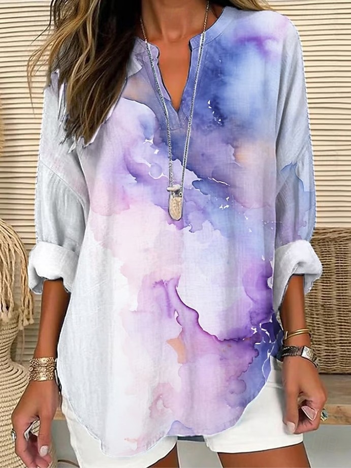 Femmes Chemisier A Ombre Graphique Géométrique ancien Quotidien Élégant manche longue Col en V Hauts Réguliers Quotidien Fête Imprimé Bleu Bleu Ciel Violet Claire Été Printemps Automne de 2025 ? $24.99 –P1