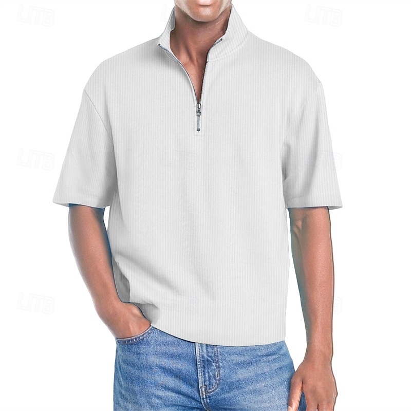 Męskie Koszulki polo Koszulka polo z suwakiem 1/4 Dzienne zużycie Randka Quarter Zip Krótki rękaw Moda Podstawowy Równina Zamek Lato Regularny Wino Czarny Biały Granatowy Fioletowy Brązowy Koszulki 2025 - $20.99 –P10