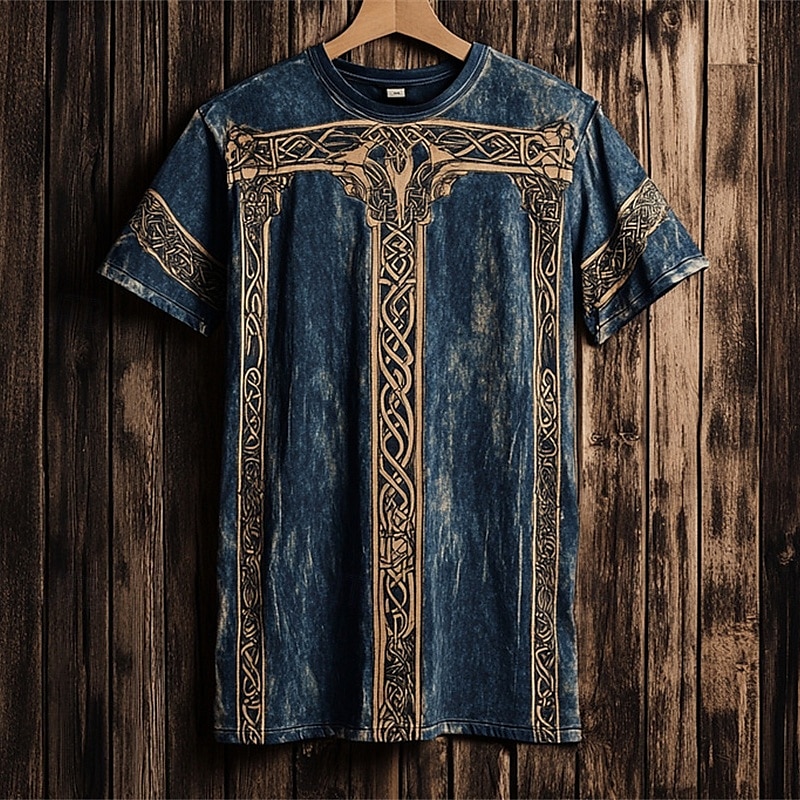 2026年 男性用 Tシャツ 半袖シャツ ティートップ 半袖 クルーネック 夏 トライバル ケルトノット ヴィンテージ デザイナー ベーシック プリント バケーション ストリート お出かけ ブルー ダークブルー メンズトップTシャツ  コレクション – $19.49 –P2