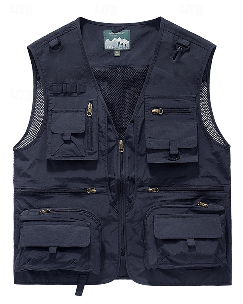 Homme Gilet de pêche Gilet multifonctionnel Sans manches Veste Extérieur Léger Respirant Fermeture éclair Polyester Noir Blanche Vert Véronèse Chasse Pêche Escalade de 2025 ? $20.79 –P9