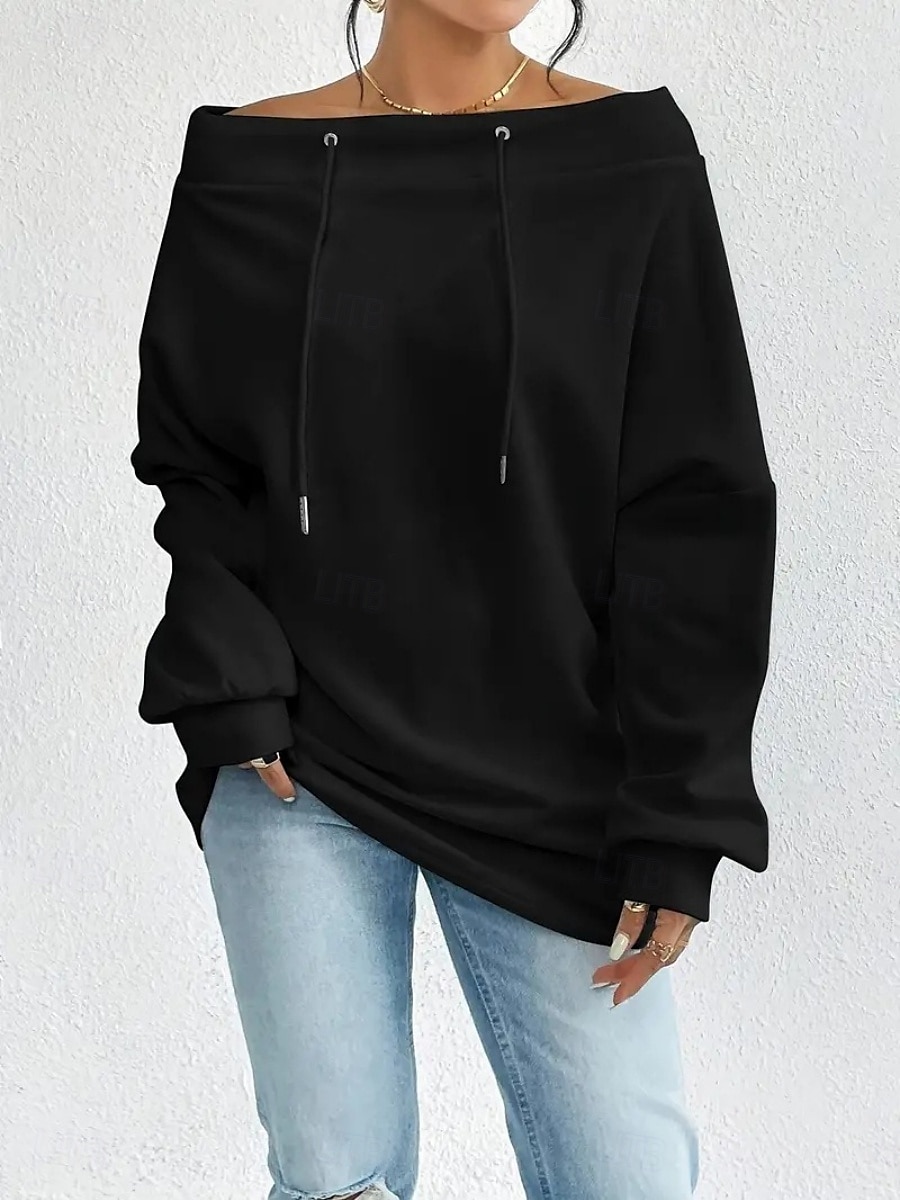 Women's Pullover Sweatshirt Plain Casual Long Sleeve Round Neck Regular Tops Street Dailywear Black White Blue Gray Fall Winter 2025 - $24.99 –P4