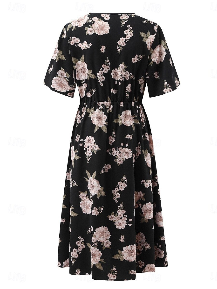 Pentru femei Mărime Plus Rochie casual Floral În V Manșon scurt Vară Primăvară Elegant Modă Modern Casual Rochii Midi Zilnic Concediu Rochie 2025 - $23.99 –P21