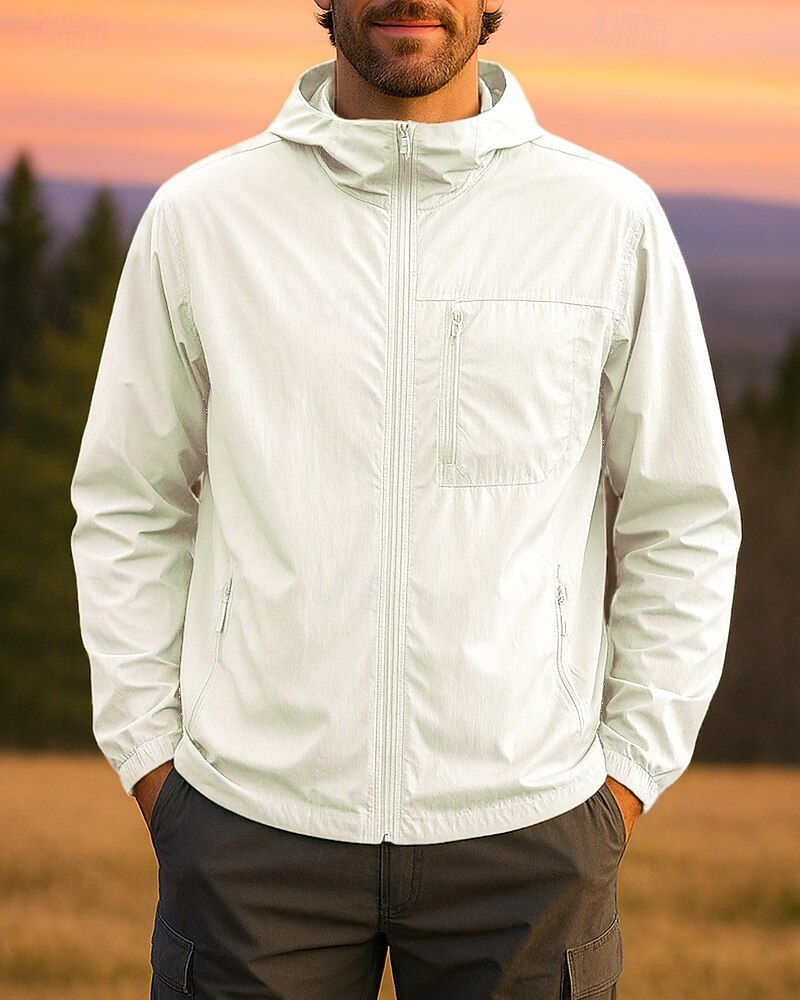 Herren Windjacke Wanderjacke Außen Sonnenschutz Leicht Atmungsaktiv Wanderoutfits Wanderbekleidung Sommer Frühling Jacke Camping / Wandern / Höhlenforschung Laufen Einfarbig Schwarz Hellgrau Purpur 2025 - $41.99 –P5