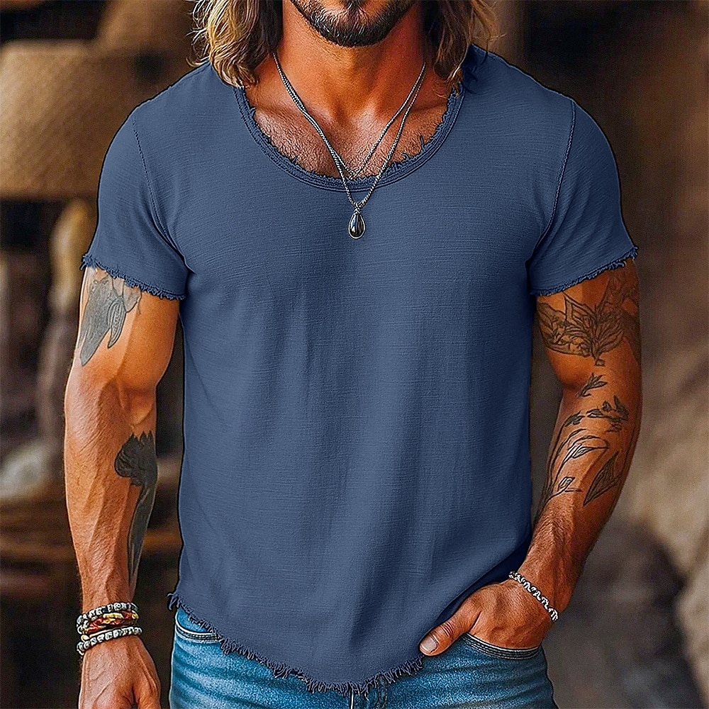 Homens T-shirt Camiseta de linho Manga Curta Gola Redonda Verão Tecido Moda Designer Básico Macia Borda Crua Férias Rua Casual Branco Preto Rosa Top Tee para Homens de 2026 por $21.99 –P8