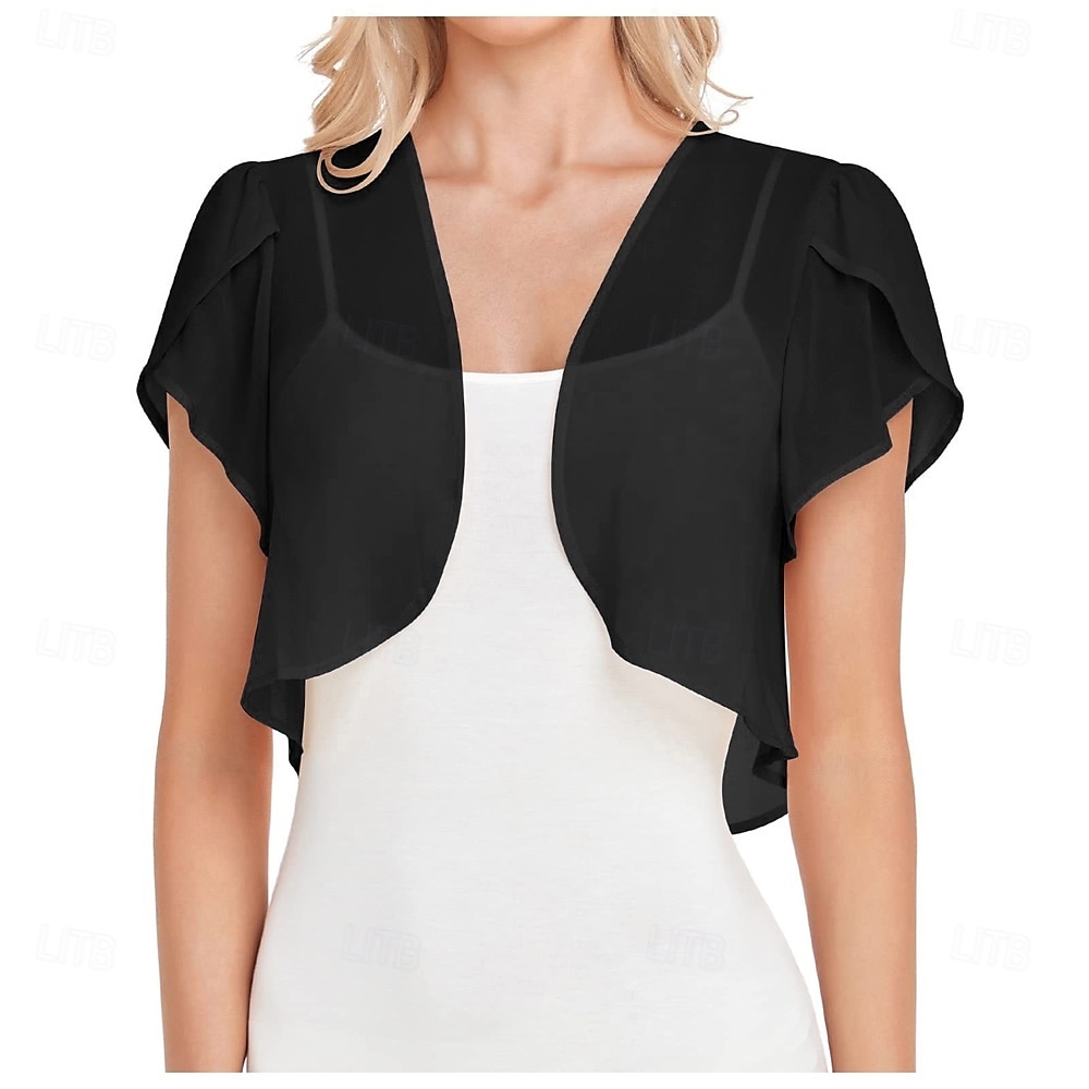 Kvinnenes Innpakningskjole Elegant Solbeskyttelse Kortermet Chiffon Bryllup Innpakninger med Ren Farge Bryllup Sommer 2025 - $21.99 –P6