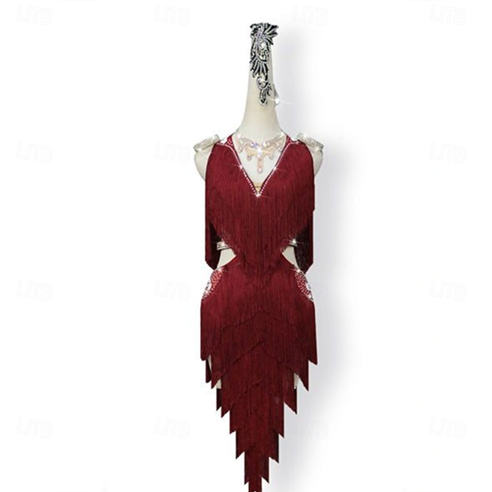 Robe de danse latine glamour à franges pour femme – Costume à franges scintillantes, idéal pour le cha-cha et la rumba &spectacle de salle de bal de 2025 ? $212.99 –P9