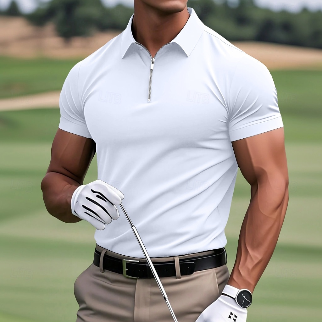 Homme Polo Polo quart de zip Occasionnel Sports Revers Zip quart Manche Courte Mode Basique Uni Quart de zip Été Printemps Coupe Standard Vert Armée Vin Noir Blanche bleu marine Bleu Roi Polo de 2025 ? $12.99 –P1