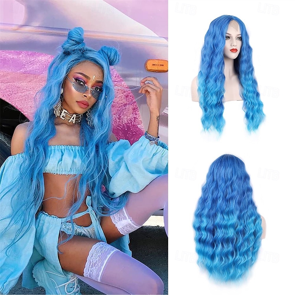 Perruque noire rouge grise de 28 pouces de long, perruques ondulées noires rouges pour femmes, perruques de remplacement de cheveux synthétiques, perruque en fibre résistante à la chaleur pour de 2025 ? $26.99 –P2