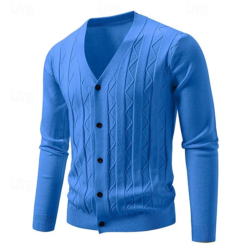 Men's Cardigan Sweater Cropped  Sweater Knit Sweater Ribbed Knit Regular Tops Buttons Jacquard Plain V Neck Fashion Classic Vacation Daily Wear Clothing Apparel Fall Winter Black Navy Blue S M L 2025 - $23.99 –P8