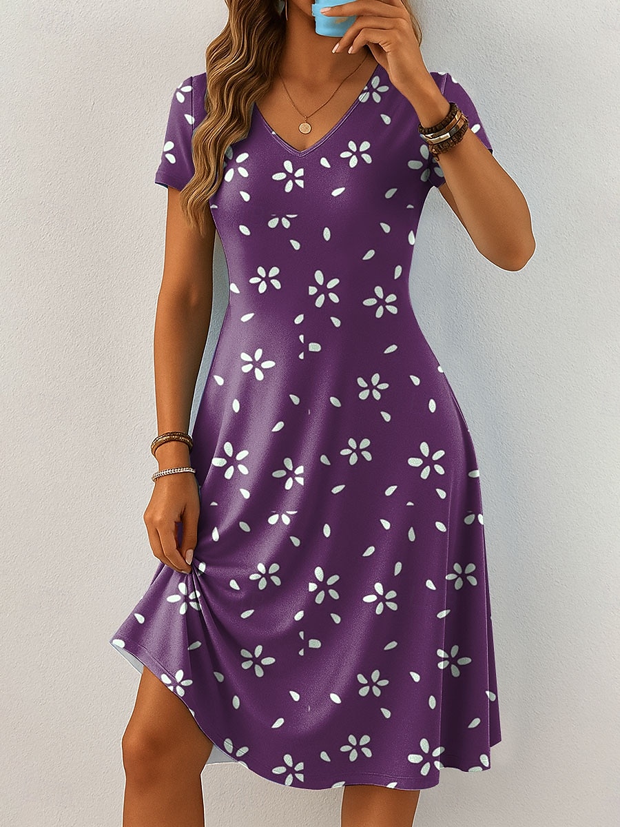 Per donna Mini Abito Vestito Casual Vestito T-Shirt Vestito Estivo Abito a trapezio Vacanza Casual Boho Spiaggia Vestibilità regolare Floreale Grafico Manica Corta Scollo a V Blu Viola Verde Grigio del 2025 a $23.99 –P4