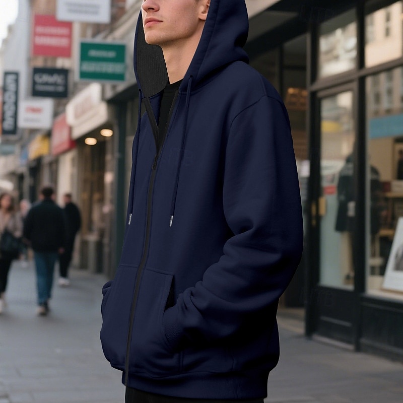Hombre Sudadera Sudadera con capucha y cremallera completa Sudadera con capucha de lana Albaricoque Negro Verde Ejército Azul Marino Gris Claro Con Capucha Plano Bolsillo Deporte Diario Festivos 2025 - $26.99 –P7