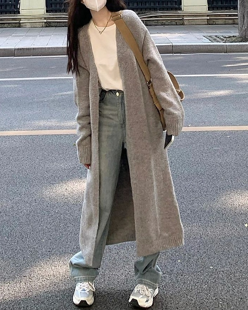 Damskie Sweter Sweter rozpinany Moda Moda miejska Codzienny Jednokolorowe Prążkowany Otwarty przód Dzianiny Długi rękaw Długie topy Robić na drutach Święto Wyjściowe Weekend Żółtobrązowy Ciemnoszary 2025 - $27.99 –P5