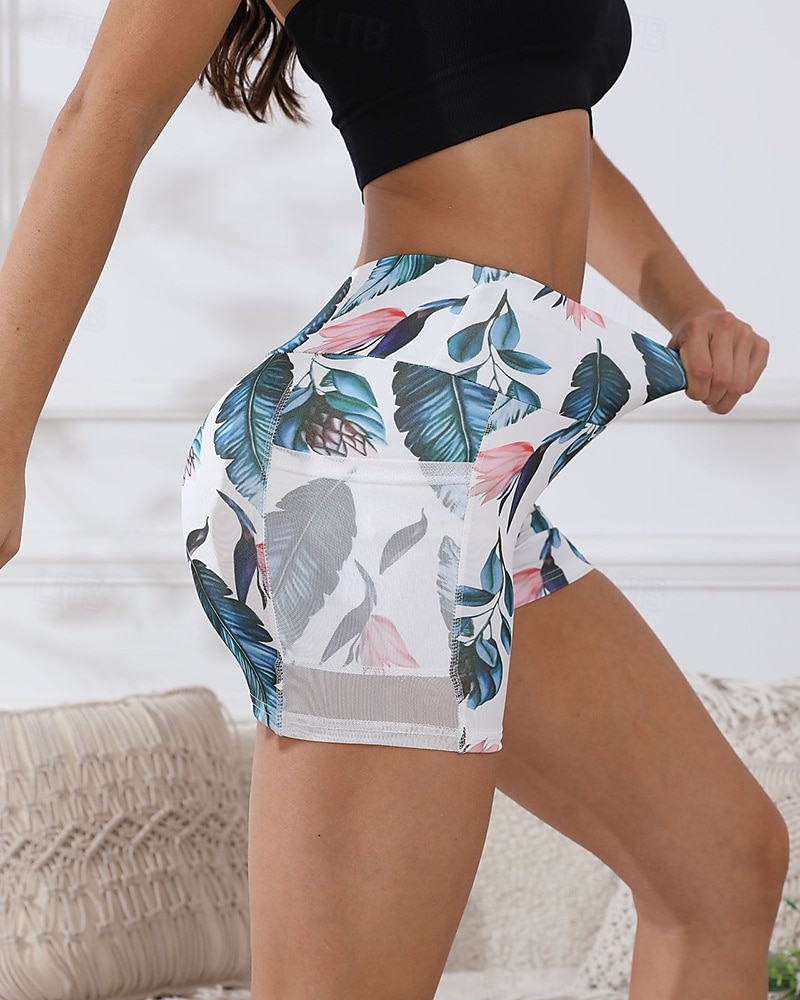 Per donna Shorts da yoga Shorts da allenamento con tasche Controllo addominale Vita Alta Palestra Atletico Pilates Pantaloni Stampa Bianco Gli sport Abbigliamento sportivo Vestibilità aderente del 2026 a $10.49 –P4