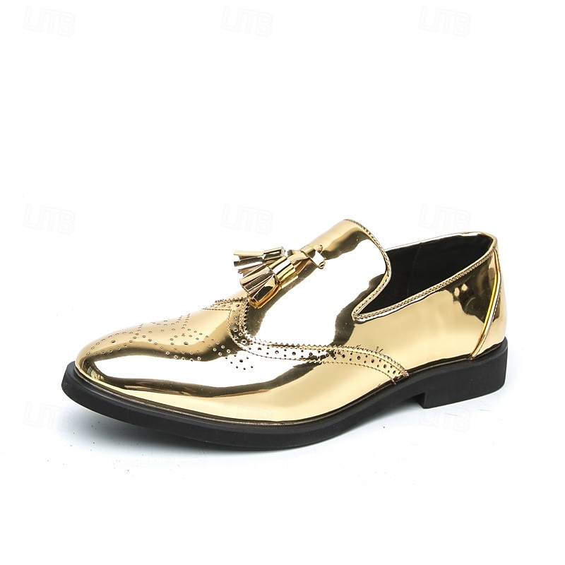 miesten kultaiset tupsukoristeiset loaferit – kiiltävät metallinhohtoiset slip-on-kengät häihin, juhliin ja iltatilaisuuksiin 2025 - $42.99 –P1