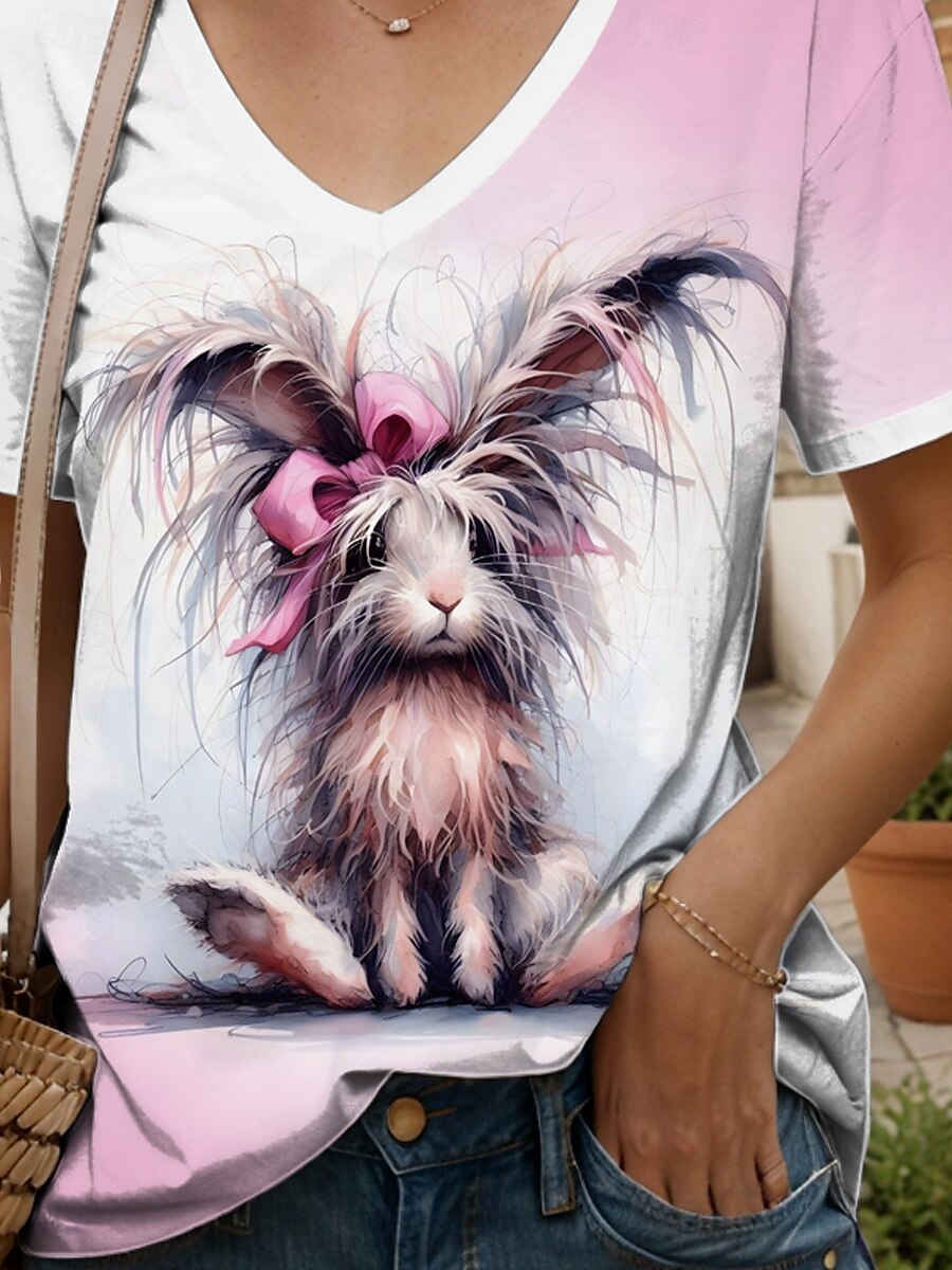 Femmes T-shirt Graphique Animal ancien Élégant Classique Manche Courte Col en V Hauts Réguliers Quotidien Sortir Week-end Imprimé Rose Claire Bleu Violet Vert Gris Été Printemps de 2025 ? $19.99 –P3