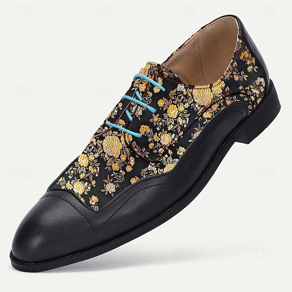 herrskor i jacquard-oxford med gyllene blommönster för modemedvetna män, fester och speciella evenemang 2025 - $46.99 –P1