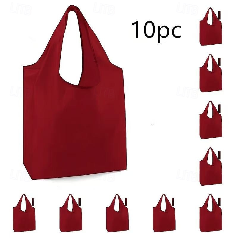 10 wiederverwendbare, faltbare Einkaufstaschen, strapazierfähige, waschbare Tragetaschen aus Polyester mit stabilen Griffen, leuchtende Farben, umweltfreundliche Einkaufstaschen für den täglichen 2025 - $18.99 –P11