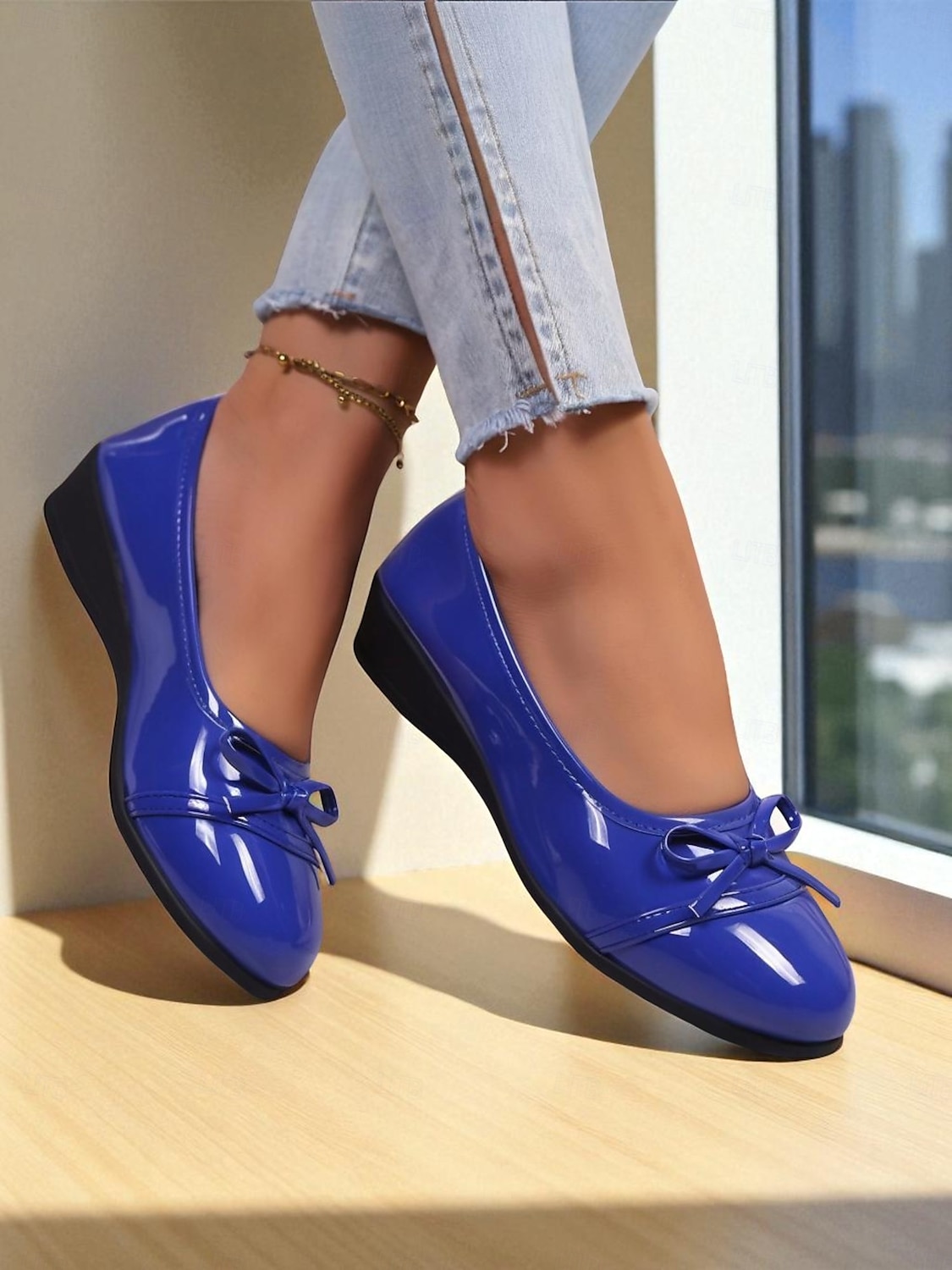 sapatilhas femininas de couro envernizado vermelho com laço - sapatos sociais clássicos de bico redondo e sem cadarço para adolescentes e mulheres, ideais para a escola, trabalho e roupas casuais do de 2025 por $19.99 –P10