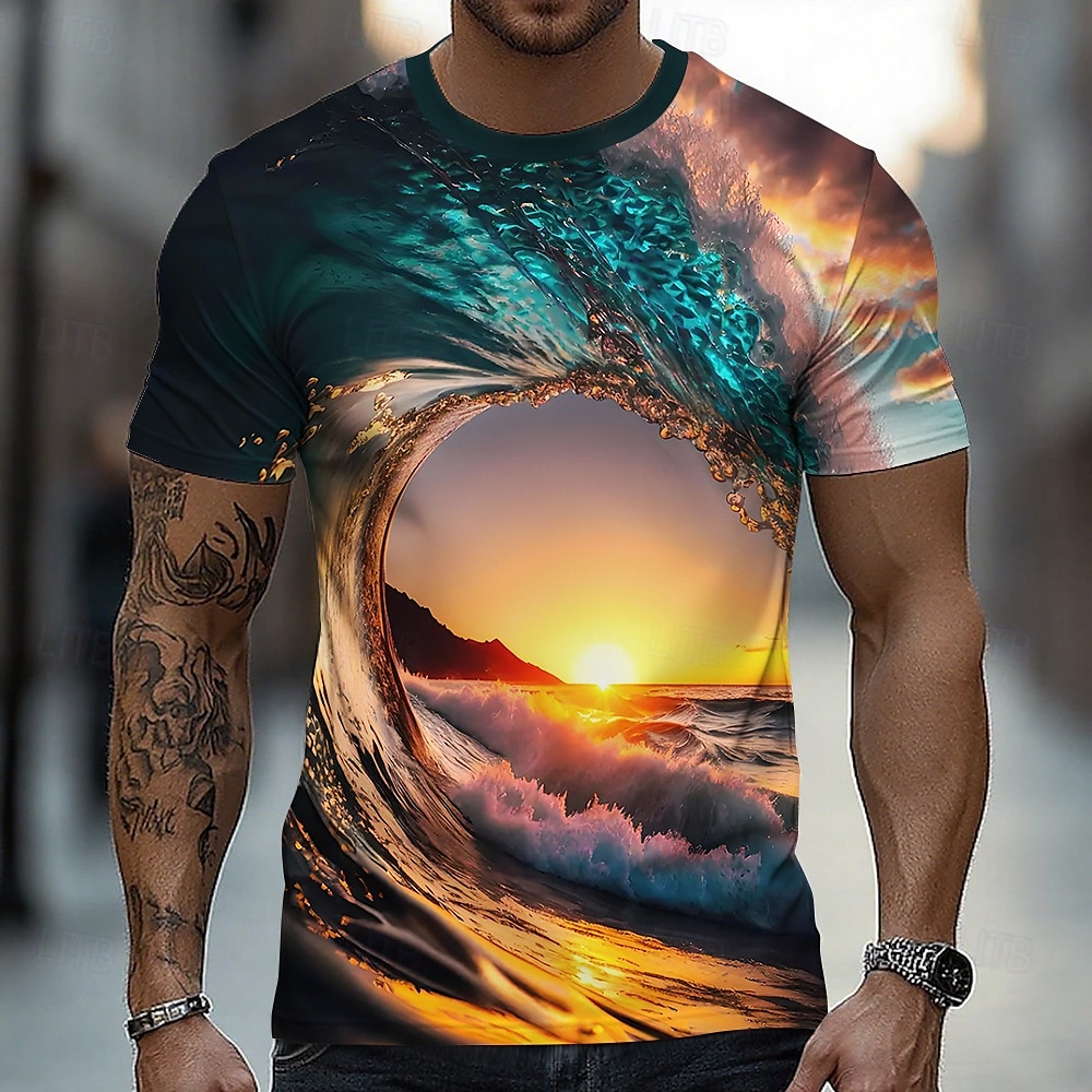 Voor heren Oceaan 3D T-shirt Korte mouw T-shirt 3D-afdrukken Strakke ronde hals Overhemd overdreven Ontwerper Feest Straat Casual Geel blauw Oranje Zomer Lente Alle seizoenen Kleding S M L XL XXL XXXL 2025 - $17.99 –P1