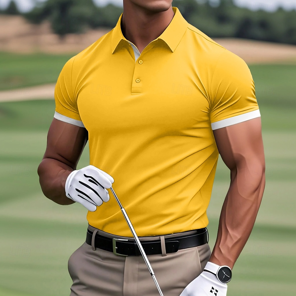 Per uomo Polo Maglia da golf Casuale Sportivo Classico Manica Corta Essenziale Tinta unica Semplice Bottoni Davanti Estate Primavera Tutte le stagioni Vestibilità regolare Vinaccia Bianco Nero Blu del 2025 a GBP £10 –P3
