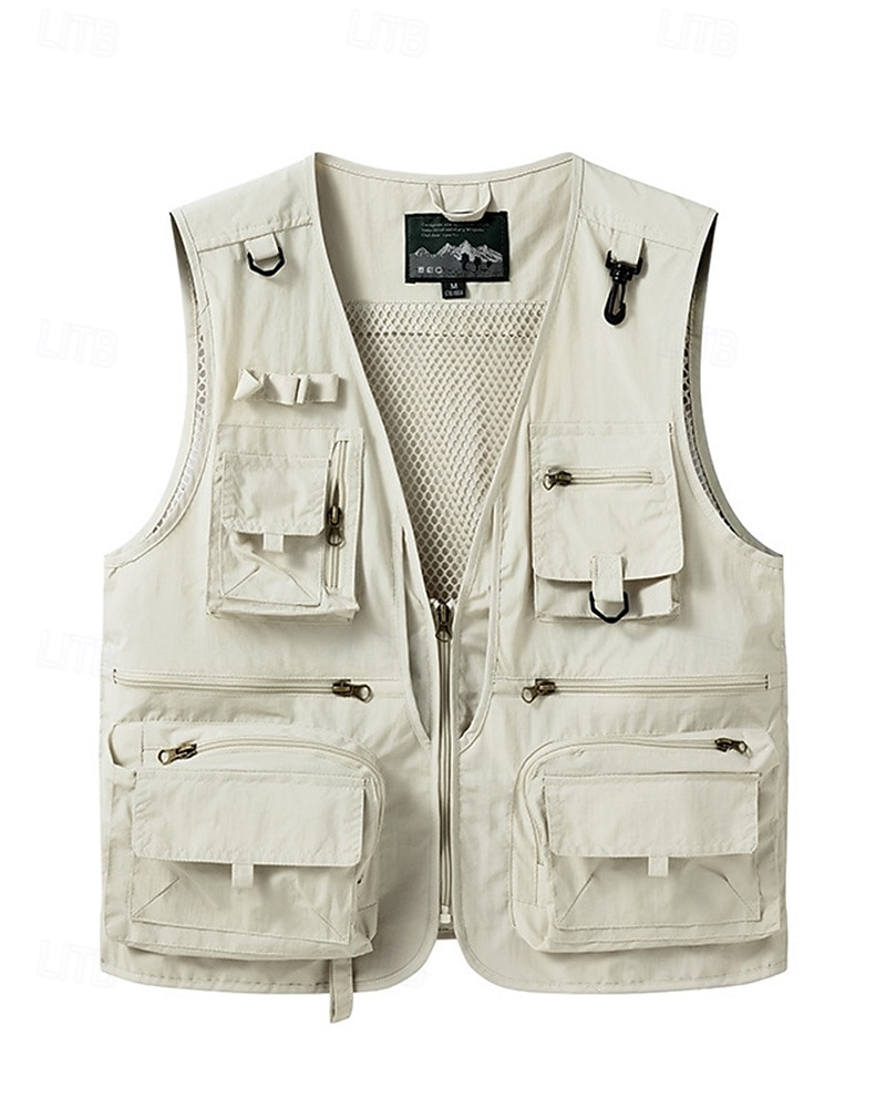 Homme Gilet de pêche Gilet multifonctionnel Sans manches Veste Extérieur Léger Respirant Fermeture éclair Polyester Noir Blanche Vert Véronèse Chasse Pêche Escalade de 2025 ? $20.79 –P11