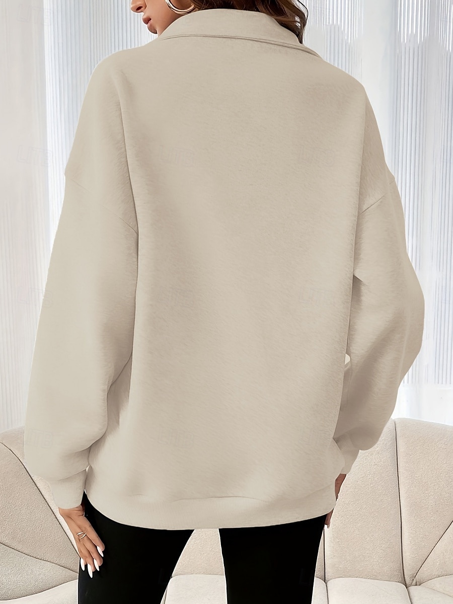 Mulheres Moletom Tecido Casual Manga Longa Gola Alta Tops regulares Rua Dia a Dia Patchwork Zíper Preto Fúcsia Cinzento Escuro Bege Cinzento Outono Inverno de 2025 por $26.99 –P14