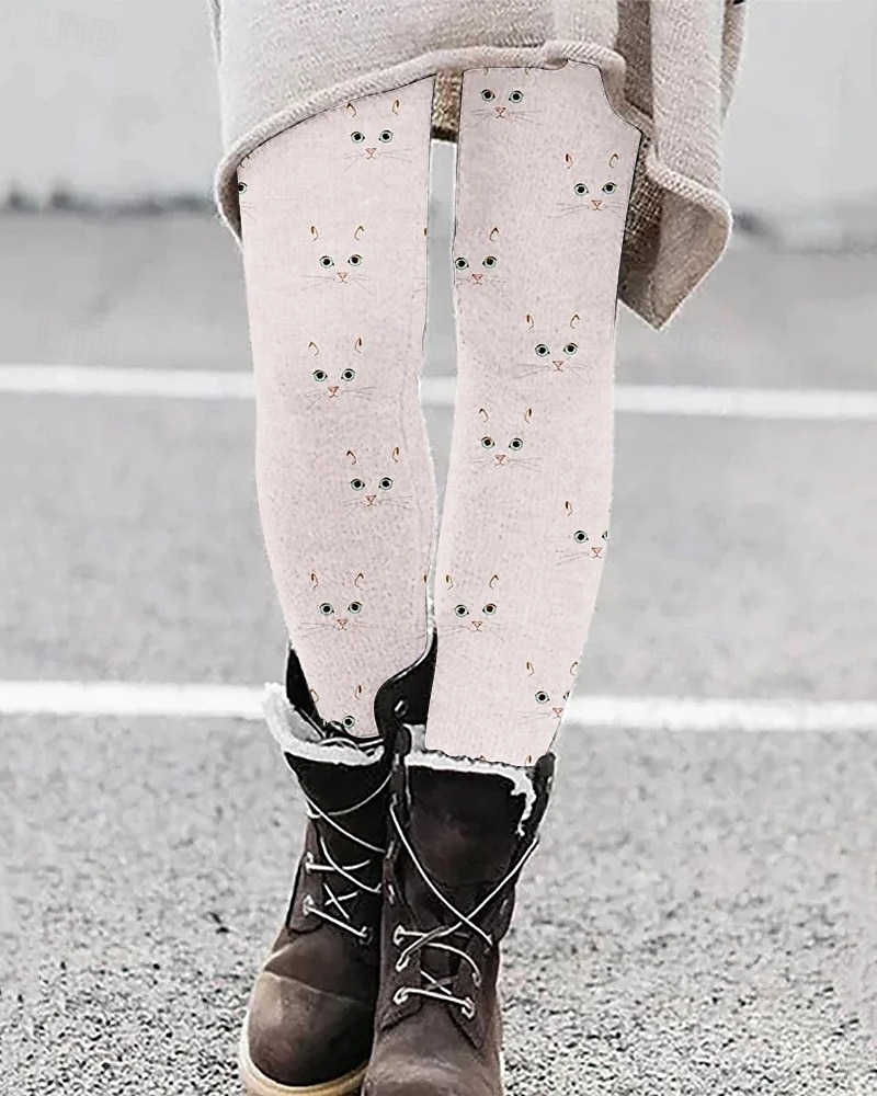 Naisten Housut Leggingsit Mukavat leggingsit Katutyyli Vapaa-aika Täyspitkä Korka vyötärö Kissa Joustava vyötärö Painettu Hengitettävyys Mukava Elastinen Loma Katu Arki-asut Musta Vaaleanpunainen 2025 - $17.99 –P3