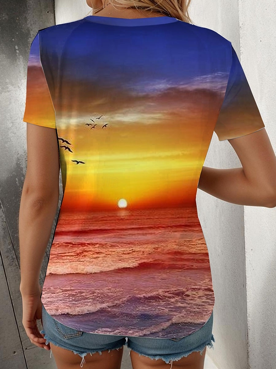 Femmes T-shirt A Ombre Graphique ancien Élégant Classique Manche Courte Col ras du cou Hauts Réguliers Quotidien Week-end Imprimé Rose Claire Bleu Violet Orange Été Printemps de 2025 ? $19.99 –P2