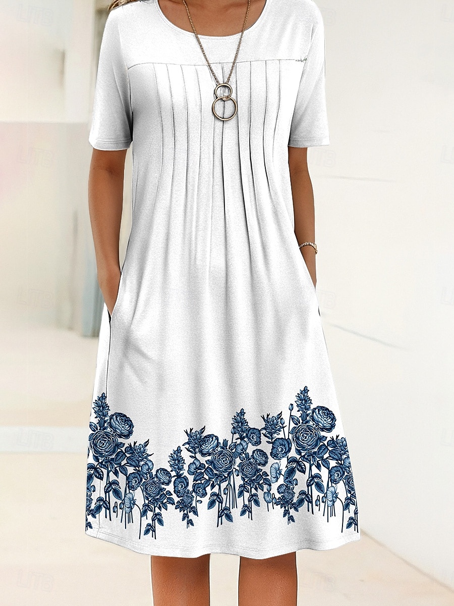 Damen Midikleid Shiftkleid Sommerkleid Urlaub Lässig Täglich Normale Passform Blumen Grafik Abstrakt Halbarm Rundhalsausschnitt Weiß Blau Himmelblau Hellgrau Sommer Frühling 2025 - $31.99 –P4