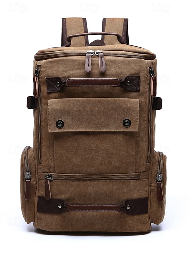 Brauner Canvas-Rucksack für Herren mit Multi-Taschen-Design – Vintage-Reise-Laptoptasche für 15,6-Zoll-Geräte, ideal für Arbeit, Schule, Wandern und Wochenendausflüge 2026 - $54.99 –P4