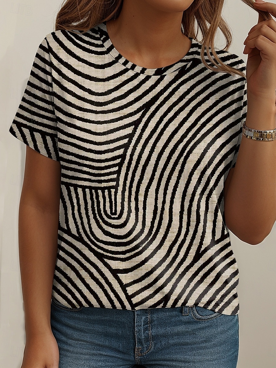 Damen Übergröße Oberteile T Shirt Grafik Abstrakt Druck Kurzarm Rundhalsausschnitt Lässig Täglich Polyester Sommer Frühling Weiß Blau 2025 - $19.99 –P6