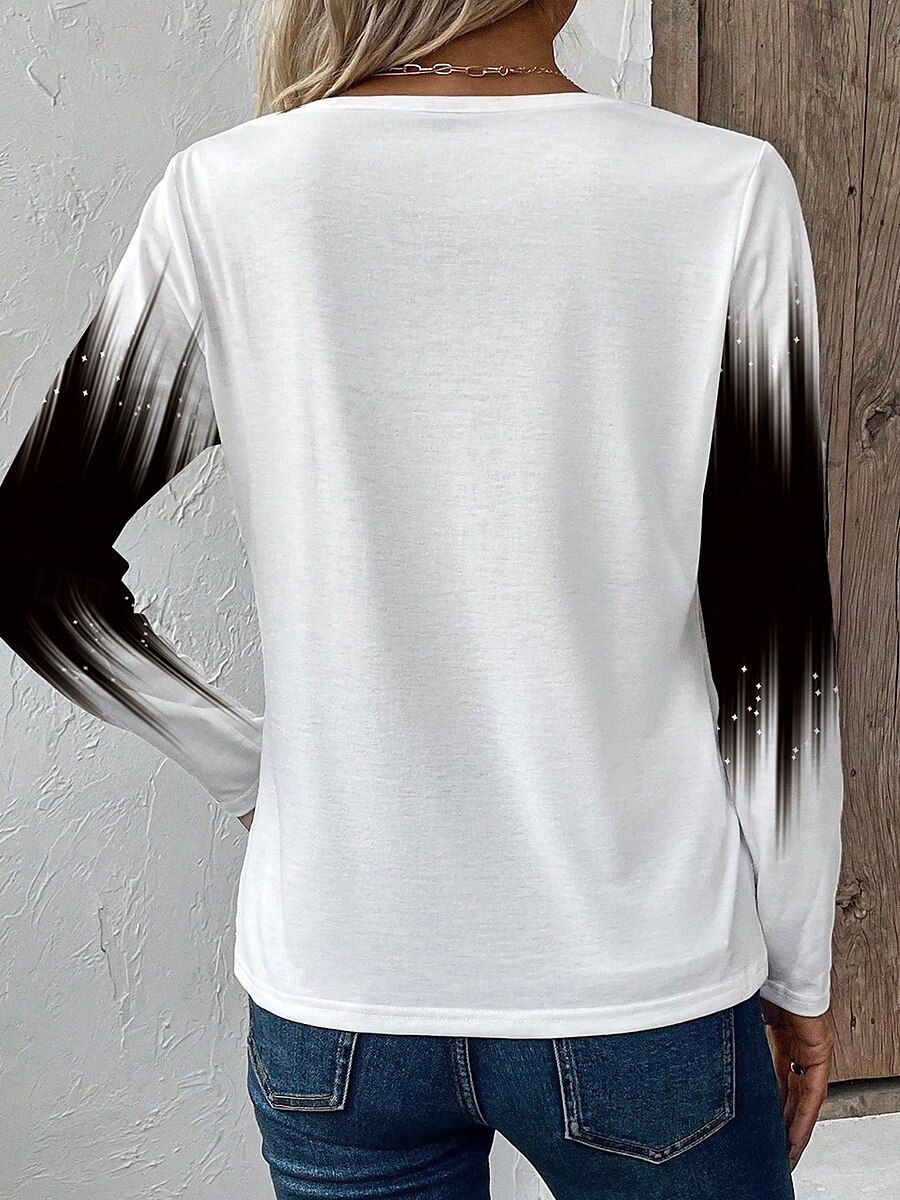 Femmes T-shirt A Ombre Graphique ancien Occasionnel manche longue Col en V Hauts Réguliers Quotidien Imprimé Noir Bleu Fuchsia Printemps Automne de 2025 ? $22.99 –P2
