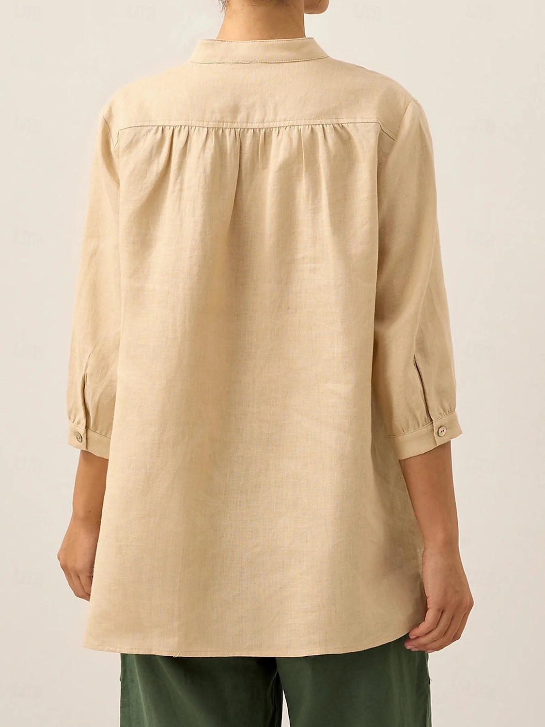 Dame Bluse Helfarge Elegant Fritid Langermet V-hals Vanlige topper Daglig Ferie Knapper Hvit Rosa Blå Kakifarget Vår Høst 2025 - $26.99 –P6