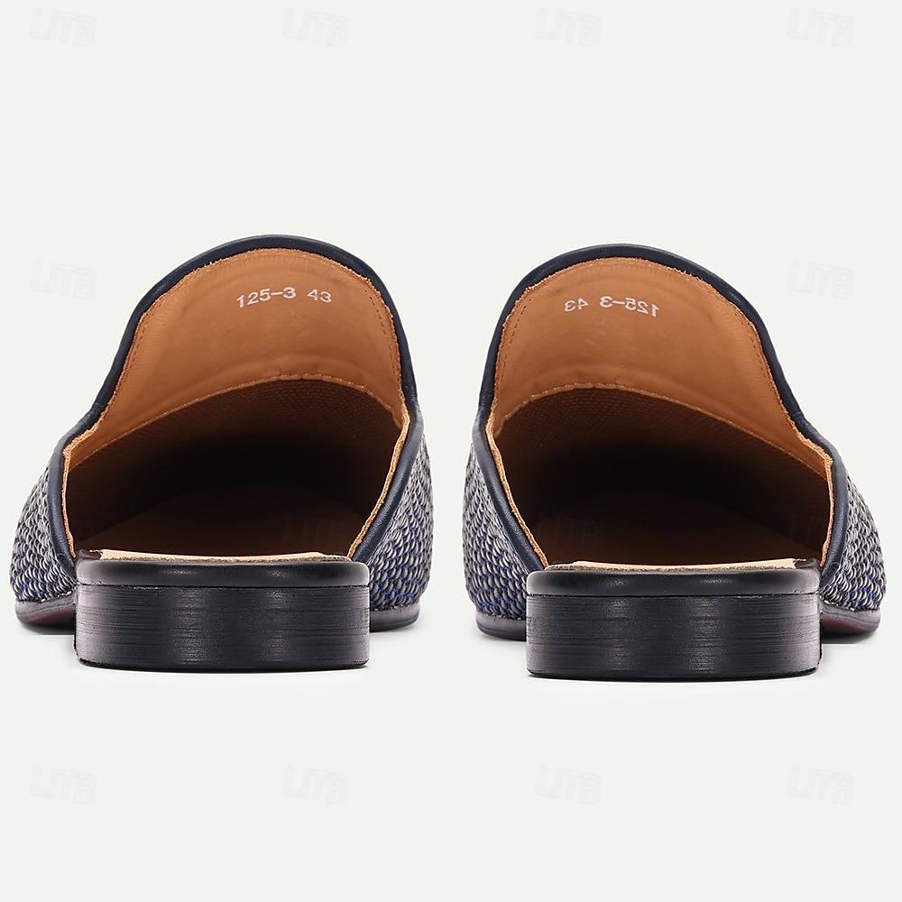 Men's Blue Crocodile Pattern Leather Mule Shoes – Slip-On Luxury Loafers for Stylish Men at Summer Parties and Resort Events 2025 - $94.99 –P8
