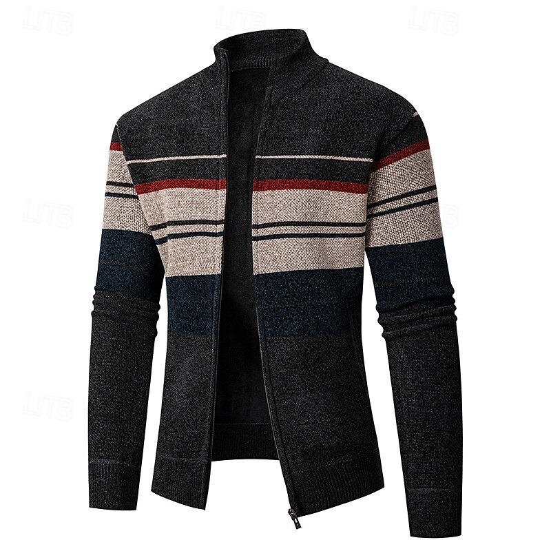Herren Strickjacke Kurzer Pullover Reißverschluss-Pullover Strickpullover Gerippt Stricken Normale Oberteile Patchwork Tasche Farbblock Stehkragen Mode Klassisch Urlaub Alltagskleidung Bekleidung 2025 - $36.99 –P2