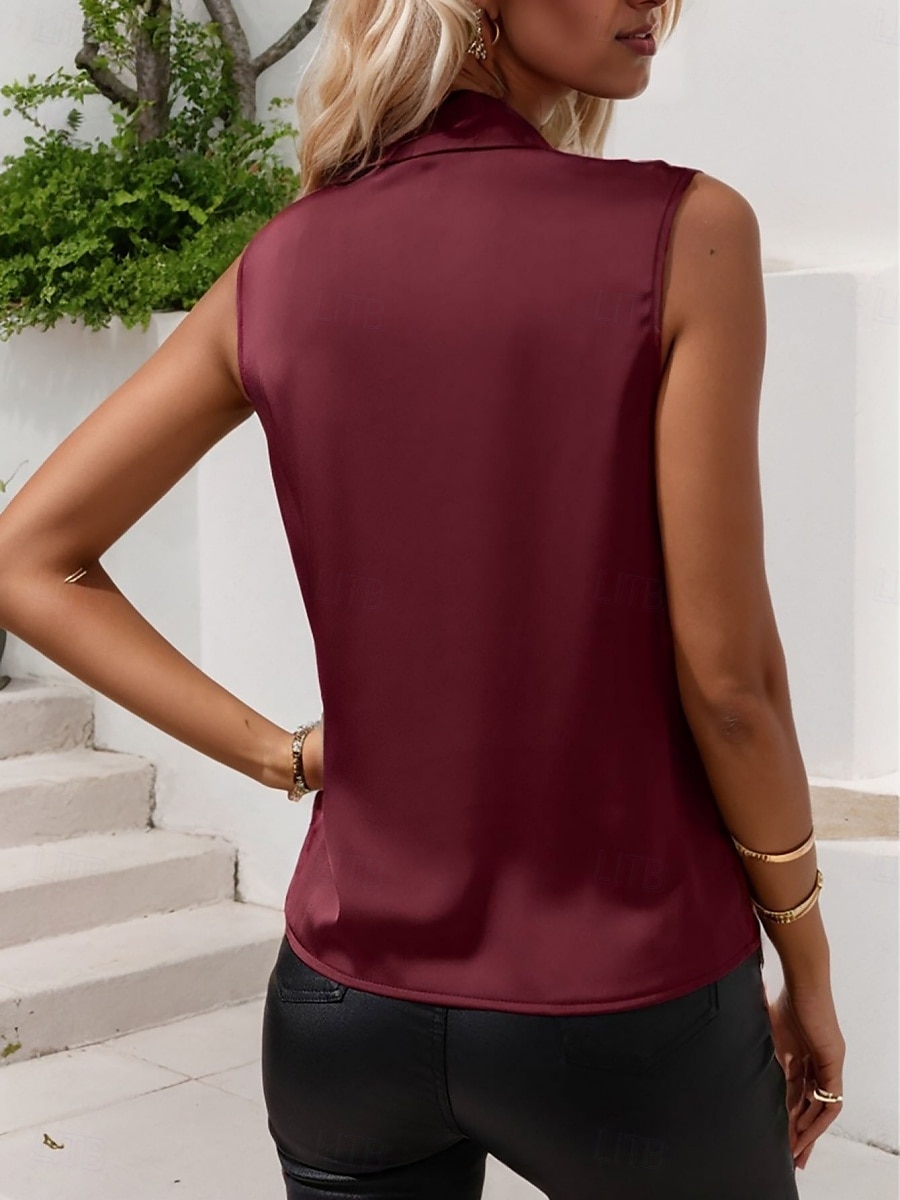 Per donna Canotta a canotta Semplice Elegante Moderno Senza Maniche Scollo a Cascata Top Regolari Quotidiano Ferie Arricciato Vino Blu Verde Estate del 2025 a $23.99 –P4
