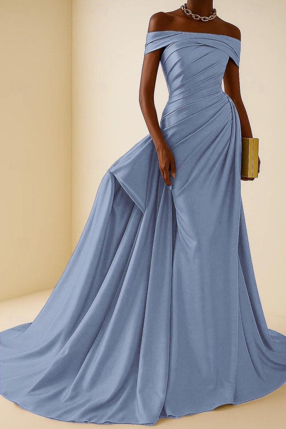Hohe Mode Abendkleid Schwarz-Tie Meerjungfrau  Trompeten Abendkleid Elegantes Kleid Formelle Hochzeit Gericht Zug Ärmellos Off-Shoulder Satin mit Falten Raffung 2025 - $159.99 –P9