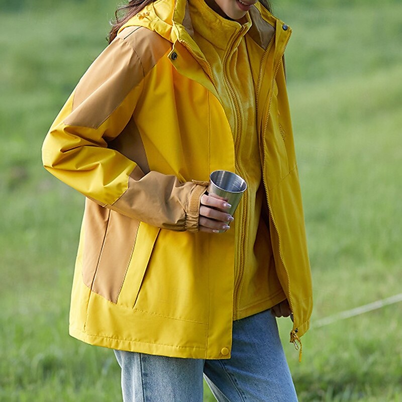 Damen Softshelljacke Wanderjacke Thermojacke Außen Wasserdicht Winddicht Wanderoutfits Wanderbekleidung Winter Herbst Oberteil Camping / Wandern / Höhlenforschung Laufen Patchwork Gelb Rosa Purpur 2025 - $65.99 –P4