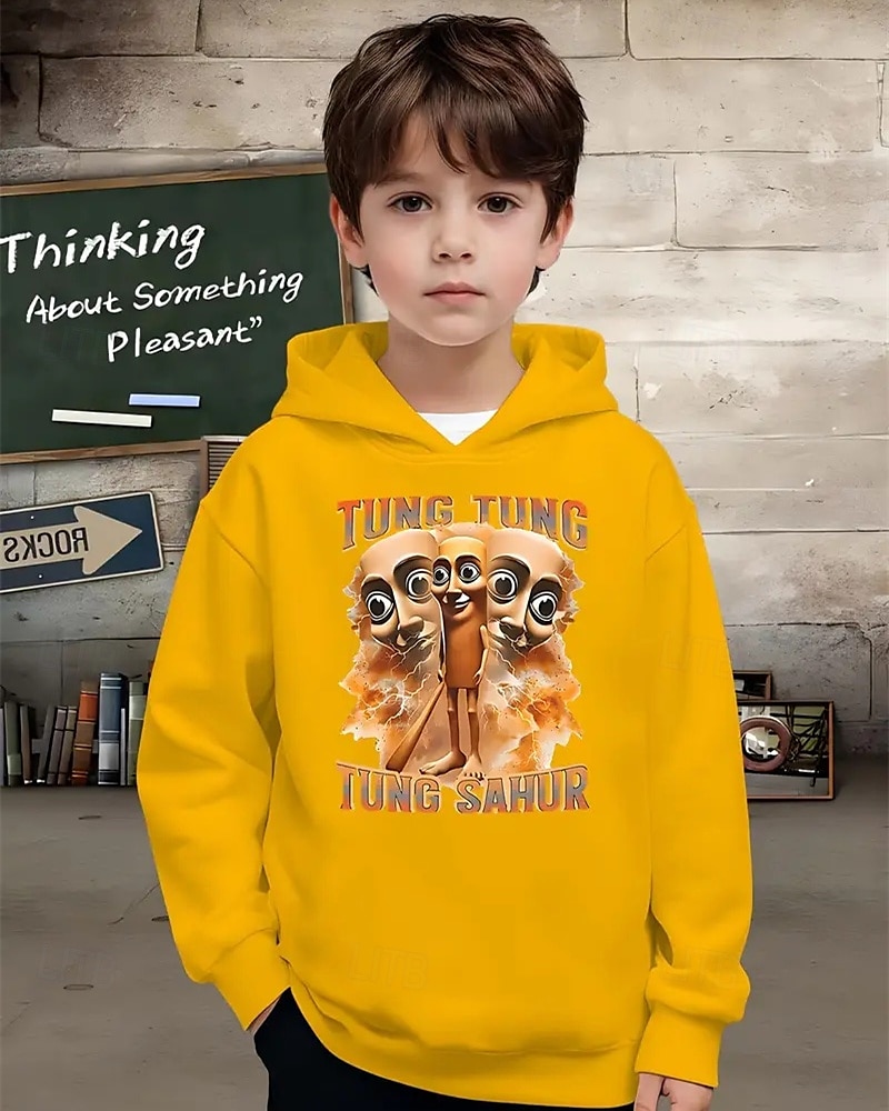 Pojkars casual hoodie med tung tung tung saur roligt abstrakt tryck 3D-grafik hoodie långärmad vår höst mode streetwear barn 4-12 år huva utomhus casual daglig normal passform 2025 - $18.99 –P6