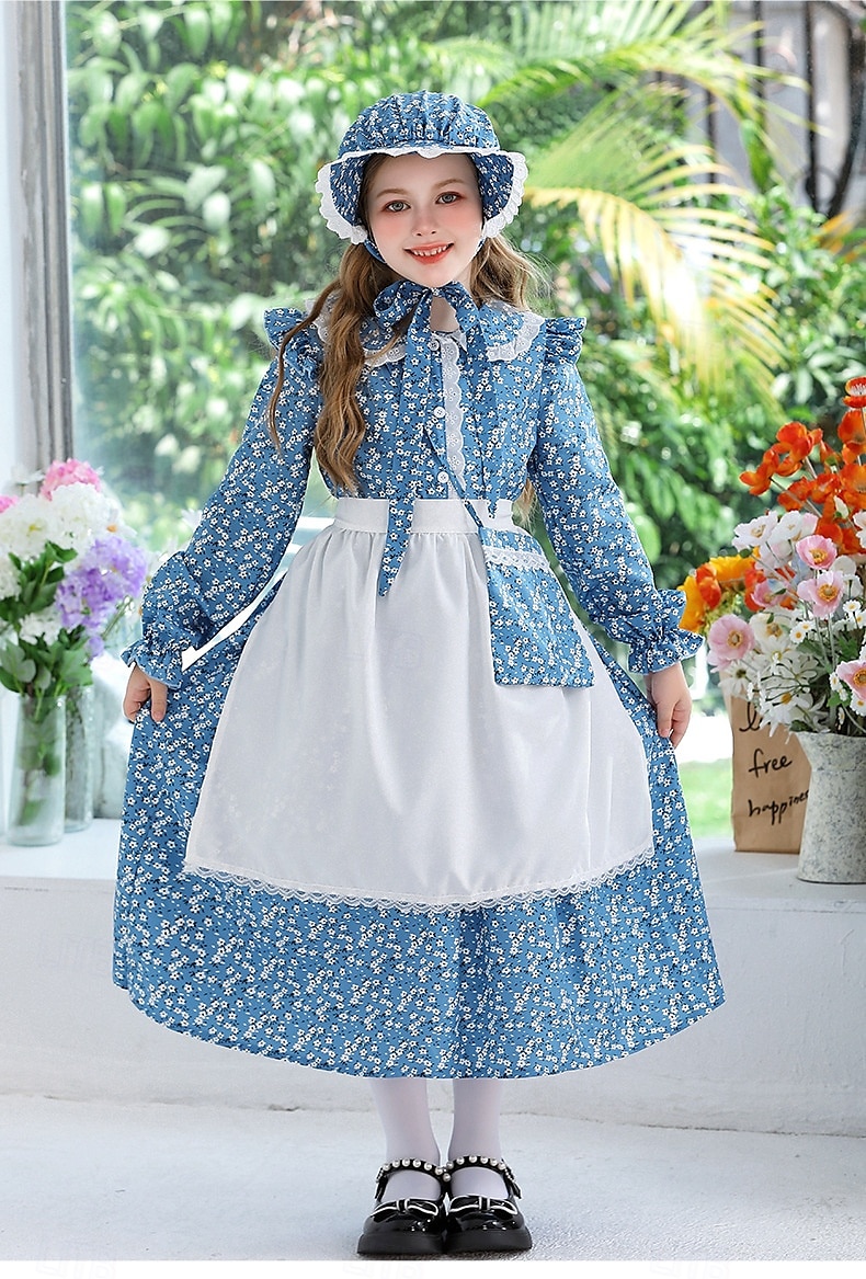 secolul al 19-lea Anii 1800 Vestul Sălbatic Rochie de prerie Set capotă și șorț Pionier Costume de fancy Fete Halloween Carnaval Ziua Mondială a Cărții Ținute pentru evenimente școlare Reconstituire 2025 - $46.99 –P4