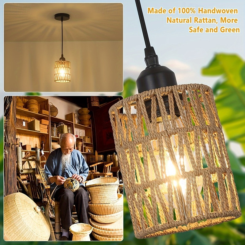 pendente vintage country, material de corda de vime trançada em metal, 15 cm de altura, luz branca quente/branca, e26 e27, corrente ajustável de 2025 por $60.99 –P4