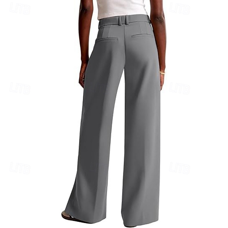 Women's Wide Leg Slacks Streetwear Casual Full Length Natural Plain Elastic Waist Comfy Street Holiday Daily Wear Ash Dark-Gray Dark red Apricot Fall Regular Fit 2026 - $32.99 –P7